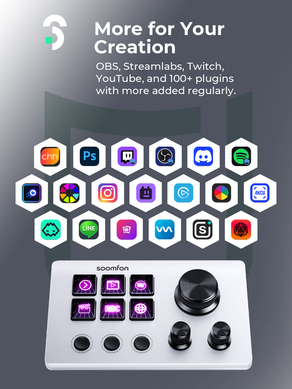 SOOMFON Stream Controller SE with 6 Macro Keys & Dashboard Customizable LCD Buttons Black