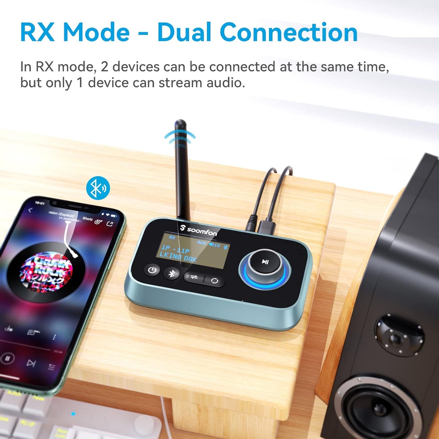 2-in-1 Bluetooth Transmitter and Receiver Optical, RCA, Aux