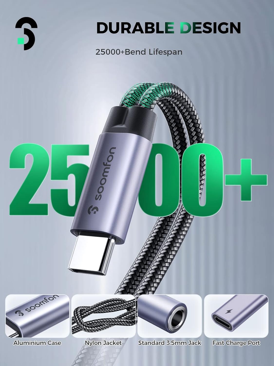 2-in-1 USB C to 3.5mm Jack Headphones and Charger Adapter,