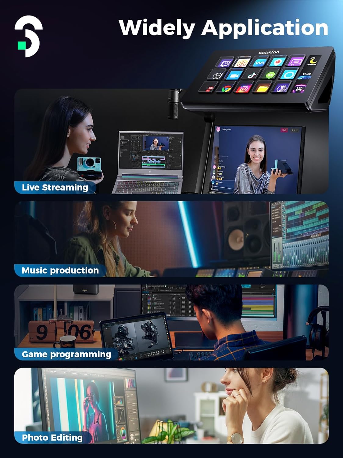 SOOMFON Stream Controller with 15 Macro Keys & Dashboard