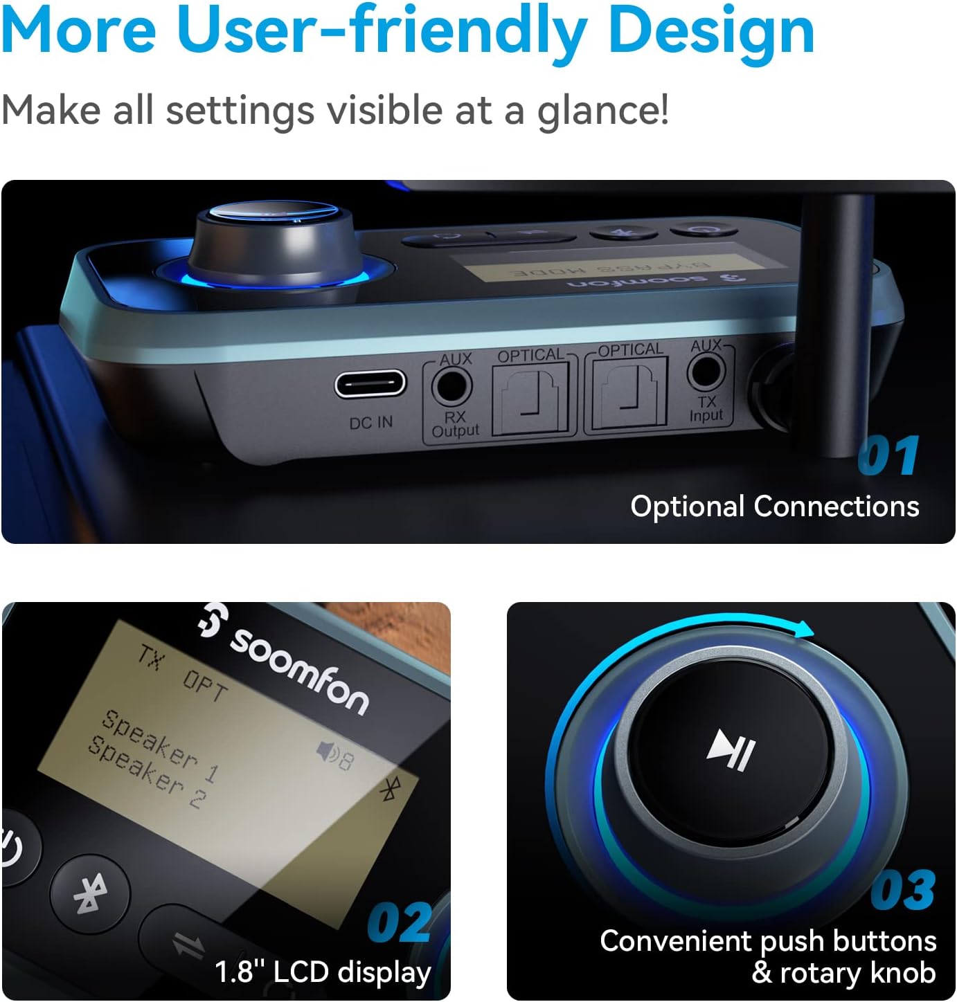 2-in-1 Bluetooth Transmitter and Receiver Optical, RCA, Aux