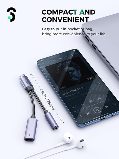 2-in-1 USB C to 3.5mm Jack Headphones and Charger Adapter,