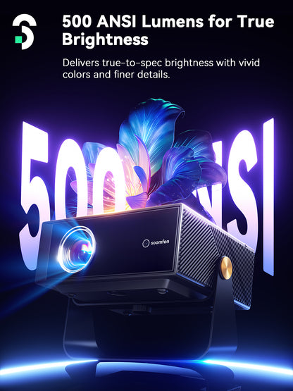 SOOMFON SK3 Smart Projector with WiFi and Bluetooth 1080P Native HDR10 - Portable Outdoor Movie Mini Projector with Stand Auto Focus & Keystone, Zoom for Home/Bedroom Compatible with Netflix