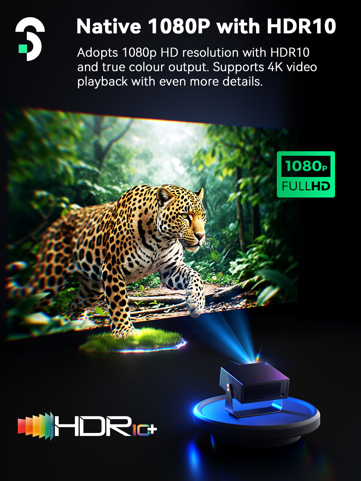 SOOMFON SK3 Smart Projector with WiFi and Bluetooth 1080P Native HDR10 - Portable Outdoor Movie Mini Projector with Stand Auto Focus & Keystone, Zoom for Home/Bedroom Compatible with Netflix