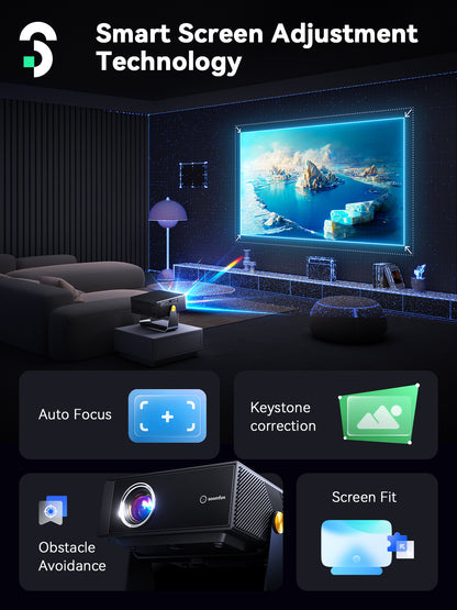 SOOMFON SK3 Smart Projector with WiFi and Bluetooth 1080P Native HDR10 - Portable Outdoor Movie Mini Projector with Stand Auto Focus & Keystone, Zoom for Home/Bedroom Compatible with Netflix