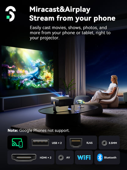 SOOMFON SK3 Smart Projector with WiFi and Bluetooth 1080P Native HDR10 - Portable Outdoor Movie Mini Projector with Stand Auto Focus & Keystone, Zoom for Home/Bedroom Compatible with Netflix