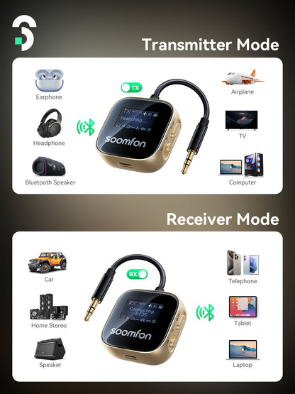 SOOMFON APTX Bluetooth Transmitter and Receiver with screen