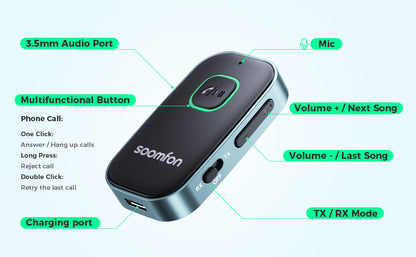 2-in-1 Bluetooth 5.0 Transmitter Receiver Aux3.5mm