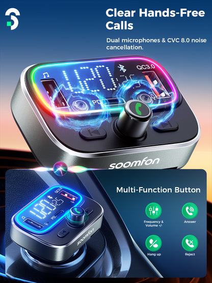 Bluetooth 5.3 FM Transmitter with PD30W QC18W Car Charger